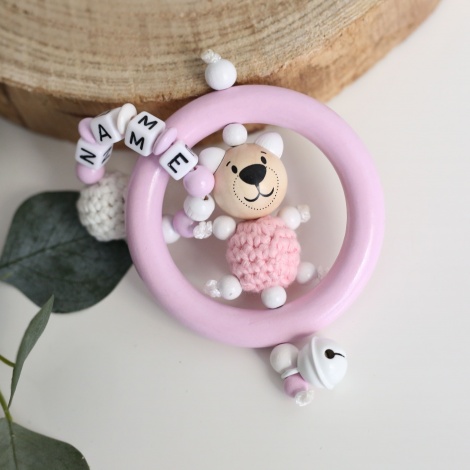 Baby Greifling mit Namen "Teddy" Rosa