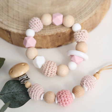 Baby Geschenkset "Rosa" mit Häkelperlen