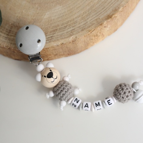Schnullerkette & Greifling mit Namen Teddybär Rosa personalisierte Babygeschenk 
